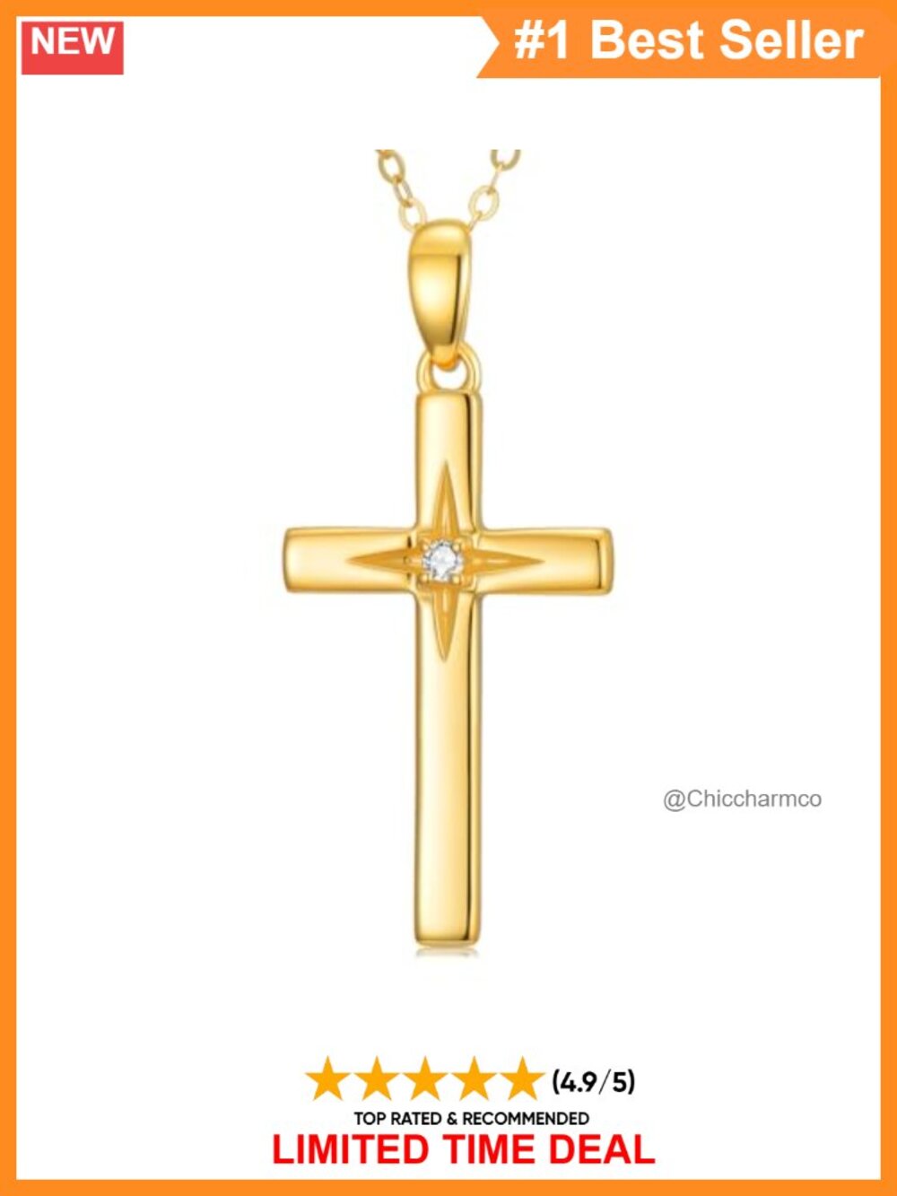 14K Solid Gold Cross Necklace Natural Diamond Pendant Gift for Her